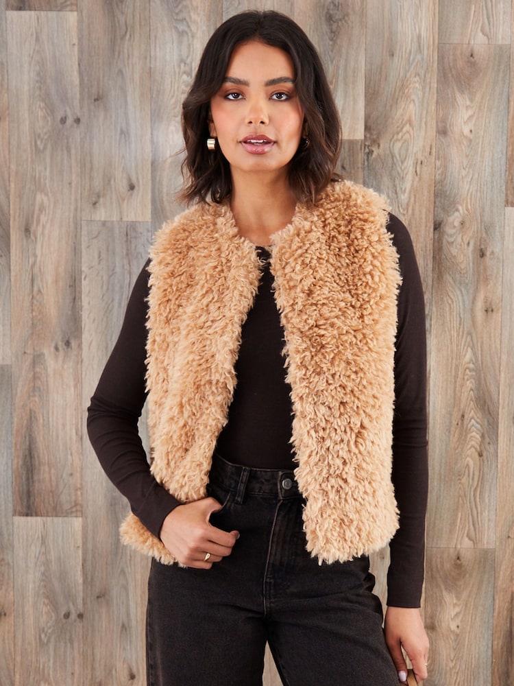 Threadbare Brown Faux Fur Gilet - Image 1 of 4