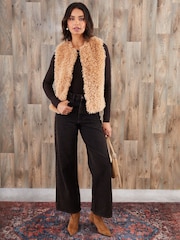 Threadbare Brown Faux Fur Gilet - Image 3 of 4