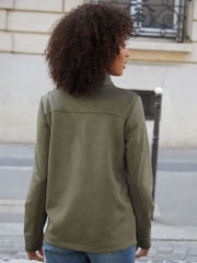 Threadbare Green Yoke Detail Suedette Shacket - Image 2 of 4