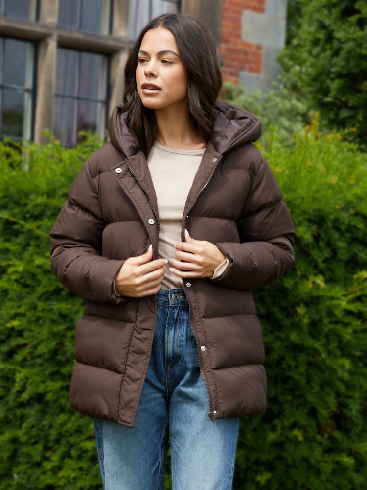 Threadbare Brown Petite Puffer Jacket - Image 1 of 5 Threadbare Brown Petite Puffer Jacket - Image 1 of 5