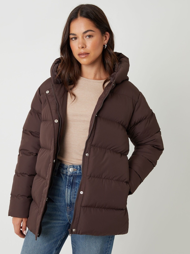 Threadbare Brown Petite Puffer Jacket - Image 2 of 5 Threadbare Brown Petite Puffer Jacket - Image 2 of 5