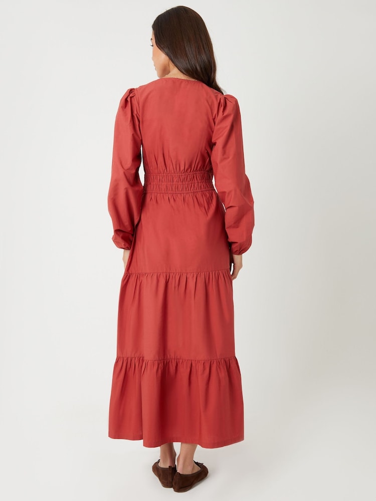 Threadbare Orange Shirred Waist Long Sleeve Poplin Midaxi Dress - Image 2 of 4 Threadbare Orange Shirred Waist Long Sleeve Poplin Midaxi Dress - Image 2 of 4