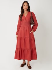 Threadbare Orange Shirred Waist Long Sleeve Poplin Midaxi Dress - Image 3 of 4