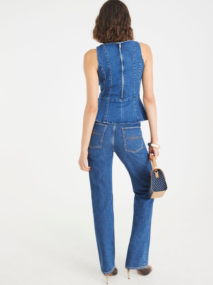 River Island Blue Bow Peplum Denim Blouse - Image 2 of 4