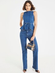 River Island Blue Bow Peplum Denim Blouse - Image 3 of 4