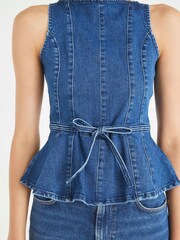 River Island Blue Bow Peplum Denim Blouse - Image 4 of 4