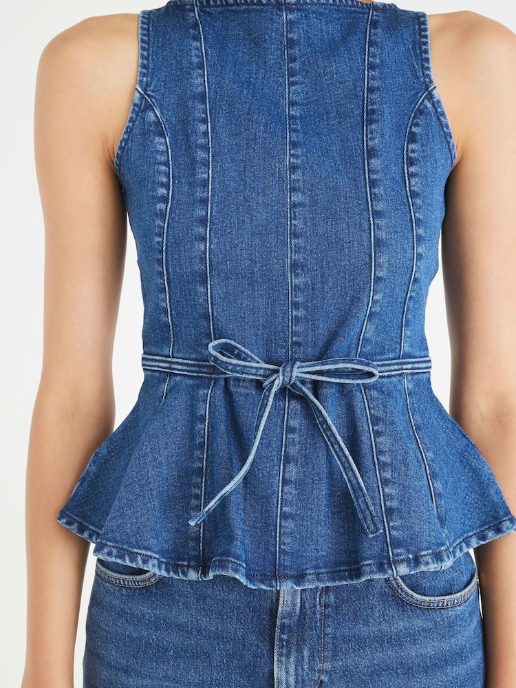 River Island Blue Bow Peplum Denim Blouse - Image 4 of 4