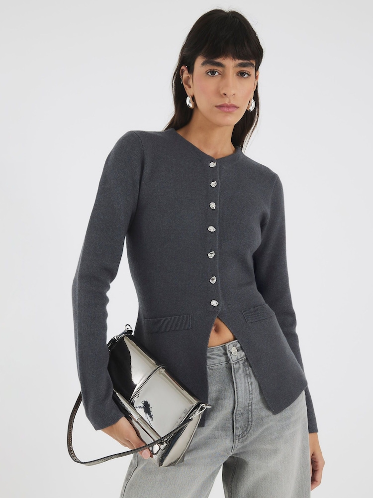 River Island Grey Button up Cardigan - Image 1 of 4