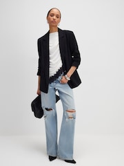River Island Black Crepe Ruched Sleeve Blazer - Image 3 of 4