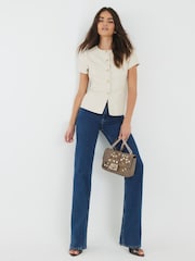 River Island Cream Faux Leather Short Sleeve Button Through Shirt - Image 2 of 4