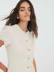 River Island Cream Faux Leather Short Sleeve Button Through Shirt - Image 3 of 4