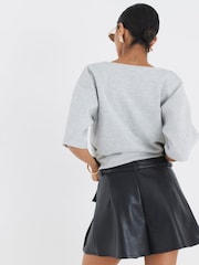 River Island Black Belted Flippy Faux Leather Shorts - Image 4 of 6