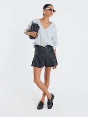 River Island Black Belted Flippy Faux Leather Shorts - Image 5 of 6