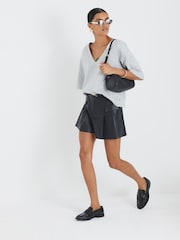 River Island Black Belted Flippy Faux Leather Shorts - Image 6 of 6