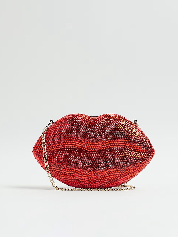 River Island Red Diamante Lips Clutch Bag - Image 2 of 2