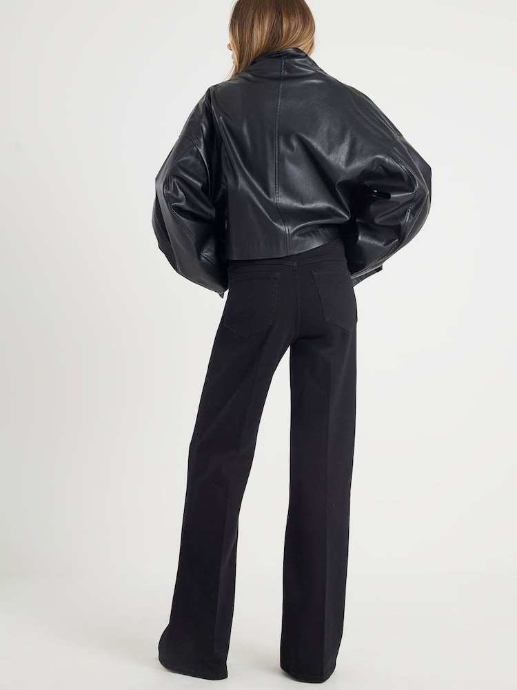 River Island Black Double Waist Band Relaxed Flare Jeans - Image 2 of 4