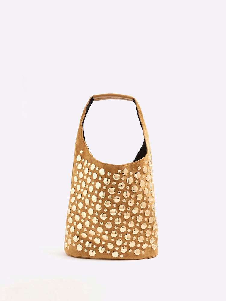 River Island Brown Studded Suedette Bucket Bag - Image 2 of 6