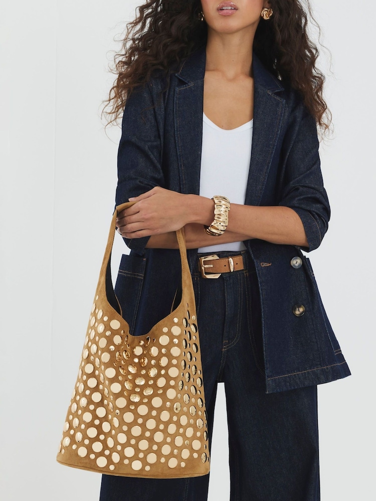 River Island Brown Studded Suedette Bucket Bag - Image 6 of 6