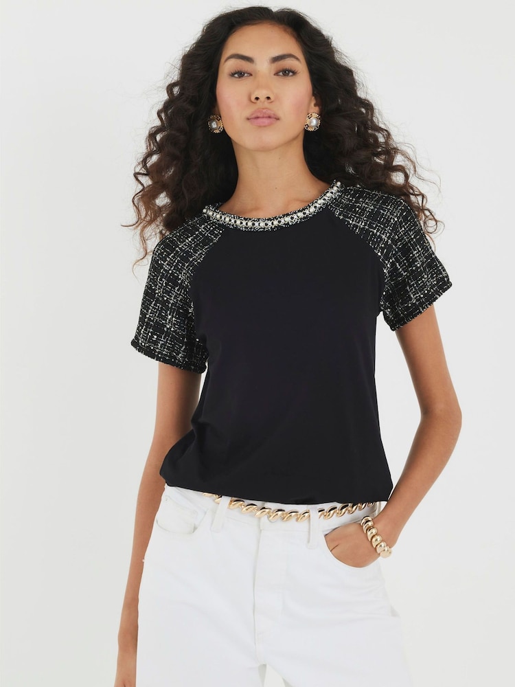 River Island Black Boucle Boutique T-Shirt - Image 1 of 4