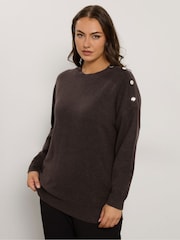 Evans Button Shoulder Detail Brown Jumper - Image 1 of 5