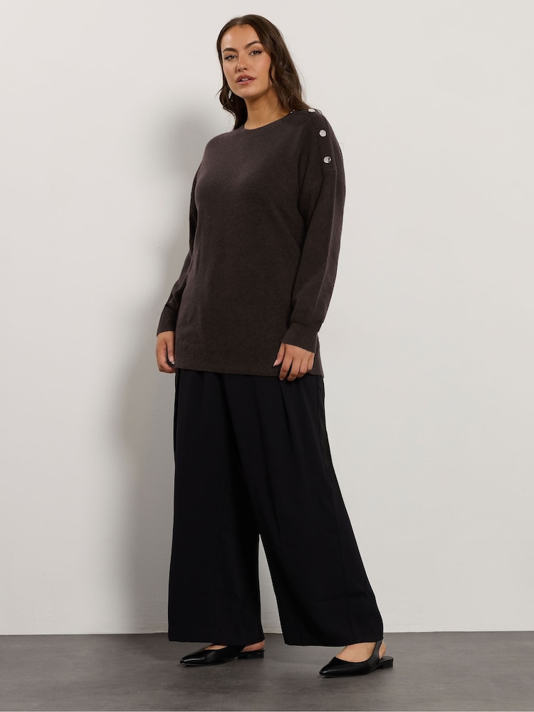 Evans Button Shoulder Detail Brown Jumper - Image 2 of 5