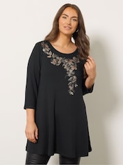 Evans Foil Sequin Neck Swing Black Top - Bild 1 von 5