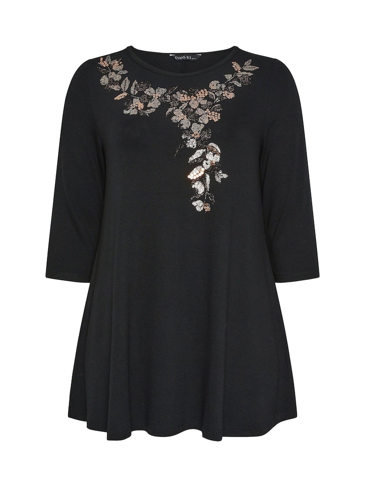 Evans Foil Sequin Neck Swing Black Top - Bild 5 von 5