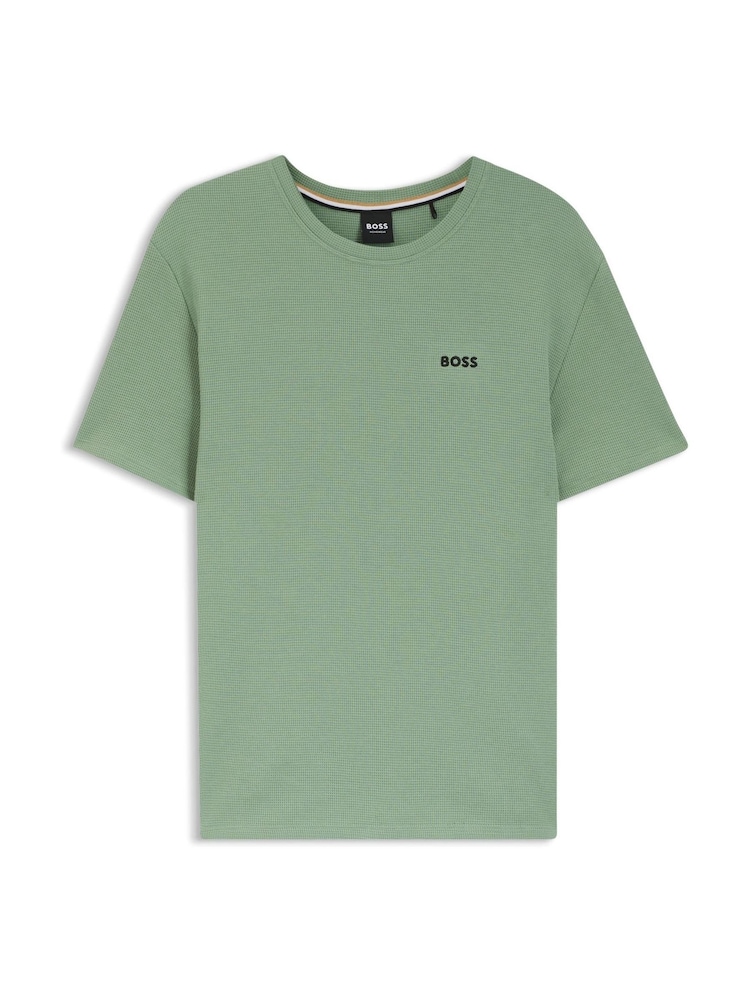 BOSS Dark Green Logo Regualr-Fit Waffle T-Shirt - Image 1 of 1 BOSS Dark Green Logo Regualr-Fit Waffle T-Shirt - Image 1 of 1