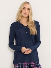 Long Tall Sally Navy Blue Long Sleeve Waffle Pyjamas Top - Image 1 of 5
