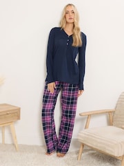 Long Tall Sally Navy Blue Long Sleeve Waffle Pyjamas Top - Image 2 of 5