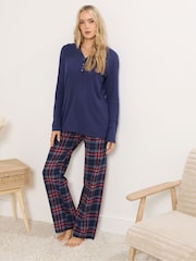 Long Tall Sally Blue Long Sleeve Waffle Pyjamas Top - Image 4 of 6