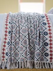 Joules Blue Cream Country Tiles Throw - Image 1 of 3