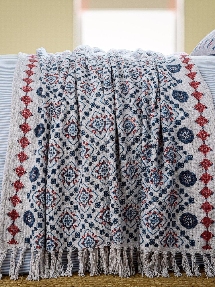 Joules Blue Cream Country Tiles Throw - Image 1 of 3