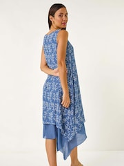 Roman Blue Floral Print Double Layer Shift Dress - Image 2 of 5