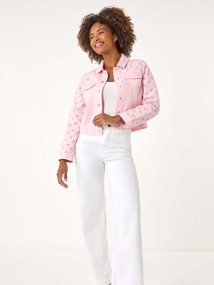 Roman Cotton Blend Broderie Sleeve Jacket - Imagen 1 de 5