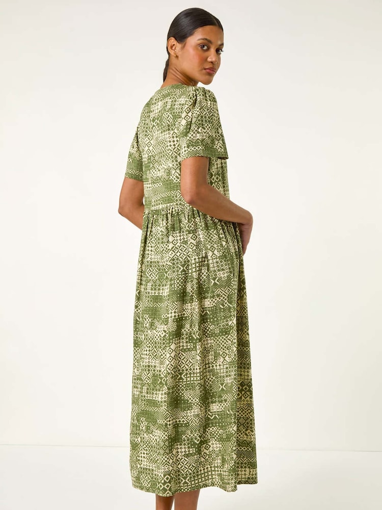 Roman Green Geo Print Button Midi Dress - Image 2 of 5 Roman Green Geo Print Button Midi Dress - Image 2 of 5