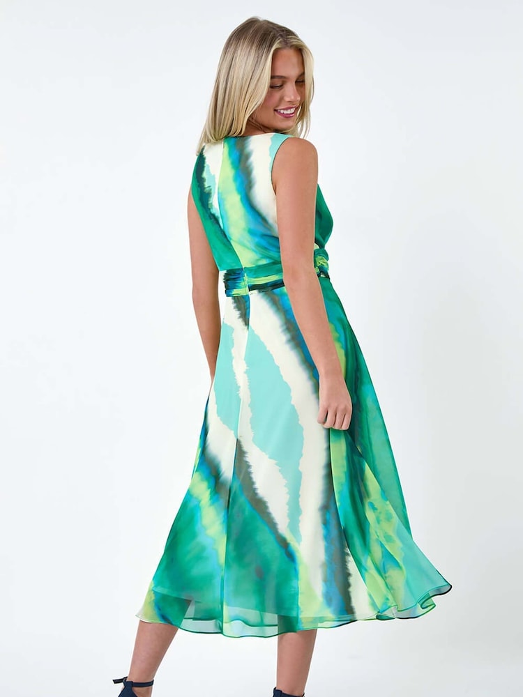 Verde - Roman abstrata sem mangas Print Midi Dress - Imagem 2 de 5