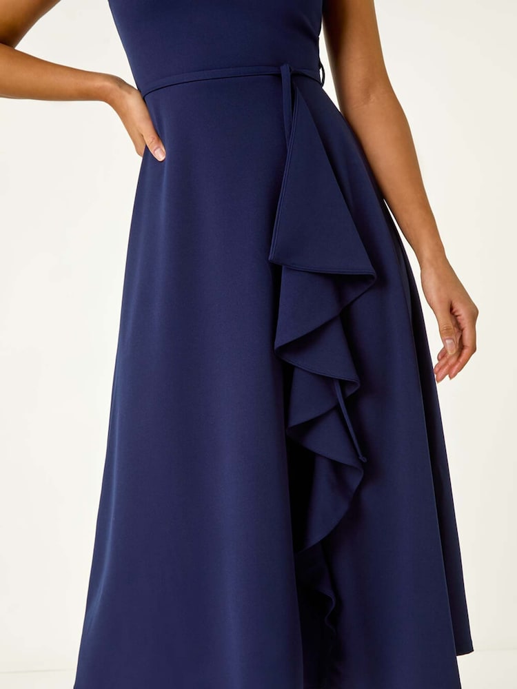 Roman Blue Bardot Ruffle Wrap Dress - Image 5 of 5