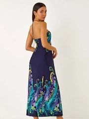 Roman Blue Paisley Beaded Necklace Bandeau Maxi Dress - Image 2 of 5