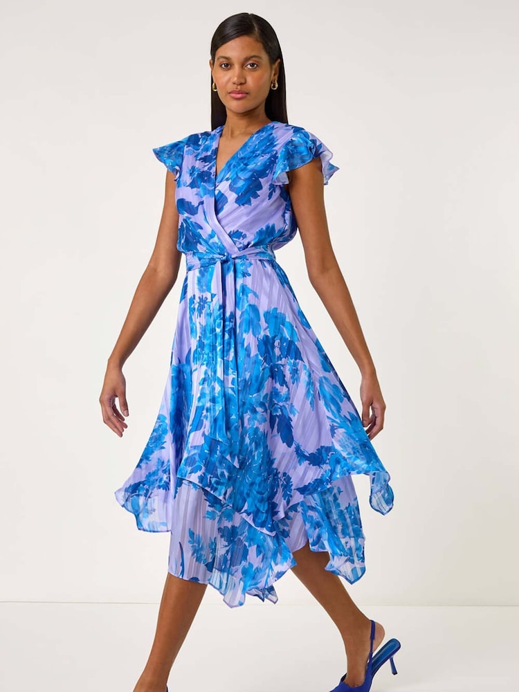 Vestido midi envelope com babados florais romanos - Imagem 1 de 5