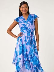 Vestido midi envelope com babados florais romanos - Imagem 4 de 5