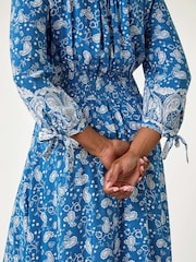 Roman Paisley Print Vestido longo e babados na bainha - Imagem 5 de 5