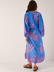 Monsoon Blue Pamela Palm Print Kaftan Dress - Image 2 of 5