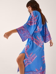 Monsoon Blue Pamela Palm Print Kaftan Dress - Image 3 of 5
