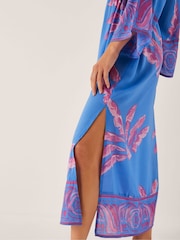 Monsoon Blue Pamela Palm Print Kaftan Dress - Image 4 of 5