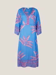 Monsoon Blue Pamela Palm Print Kaftan Dress - Image 5 of 5