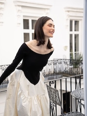 Amy Lynn Cream Nancy Long Sleeve Contrast Ribbed Knit & Cotton Midaxi Dress - Image 3 of 7