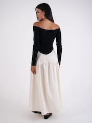 Amy Lynn Cream Nancy Long Sleeve Contrast Ribbed Knit & Cotton Midaxi Dress - Image 5 of 7