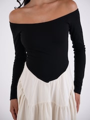 Amy Lynn Cream Nancy Long Sleeve Contrast Ribbed Knit & Cotton Midaxi Dress - Image 6 of 7