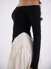 Amy Lynn Cream Nancy Long Sleeve Contrast Ribbed Knit & Cotton Midaxi Dress - Image 7 of 7